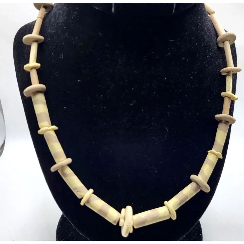 Chunky Beaed Handmade Clay Bohemian Unqiue Necklace 19 in